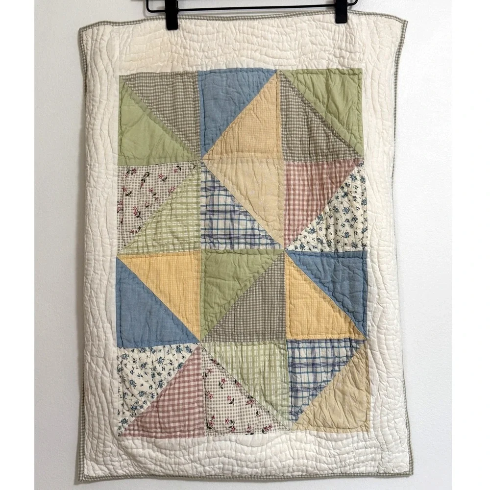 Pottery Barn (1) Standard Pillow Sham Quilted Patchwork Cotton Envelope Farm